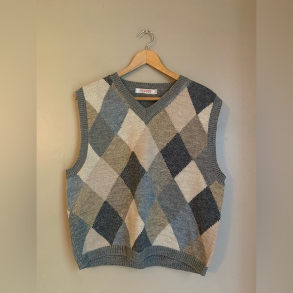 Esprit vintage sweater vest 80’s diamond gray tone - Picture 1 of 8